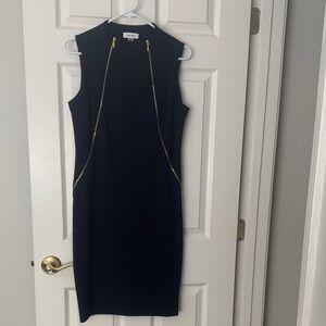 Calvin Klein Midi Sheath Dress with Gold Zipper Accents